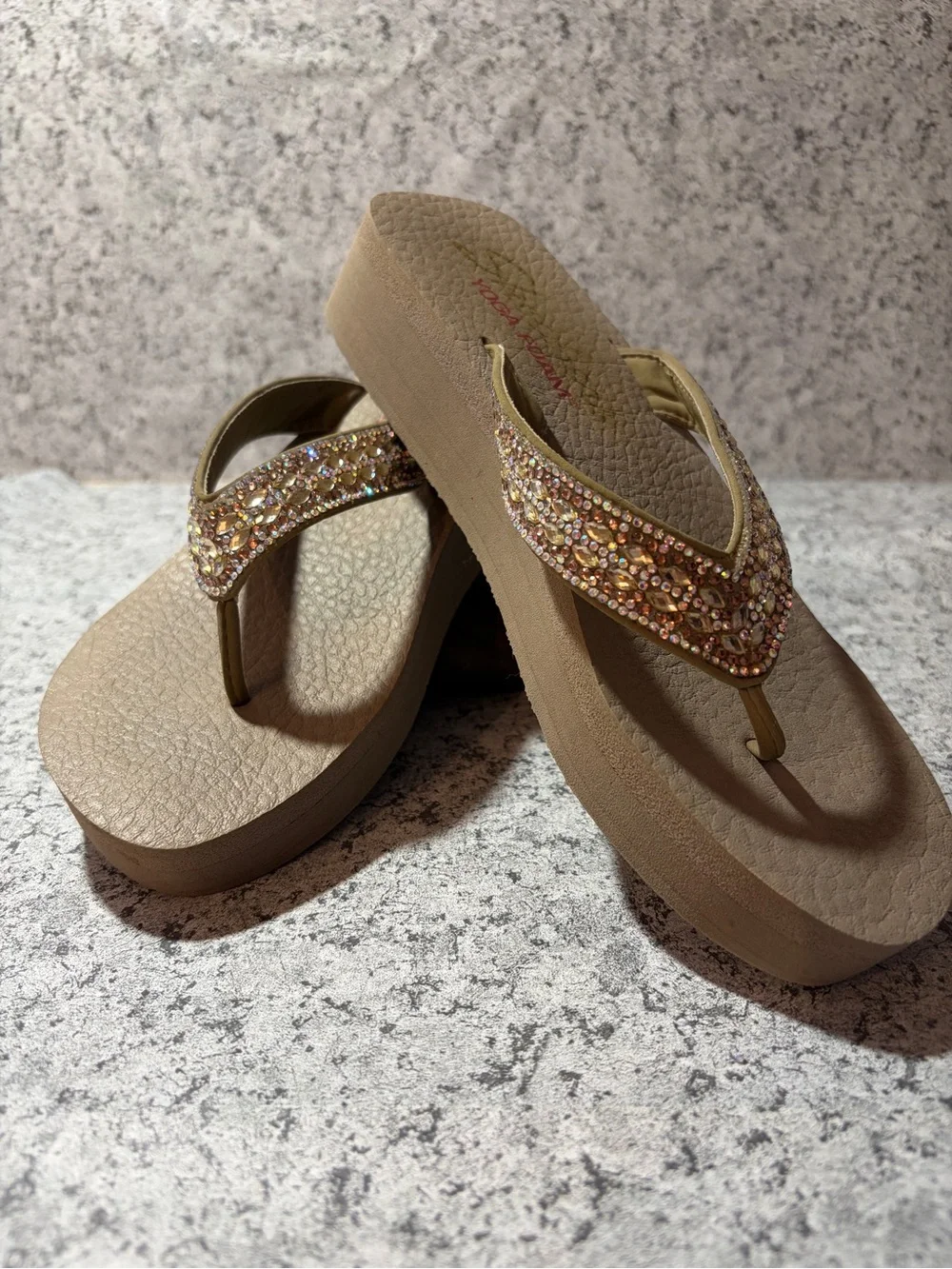 Skechers Vinyasa Glory Rhinestone Wedge Flip Flops with Yoga Foam. Ladies Size 8 - Picture 1 of 8